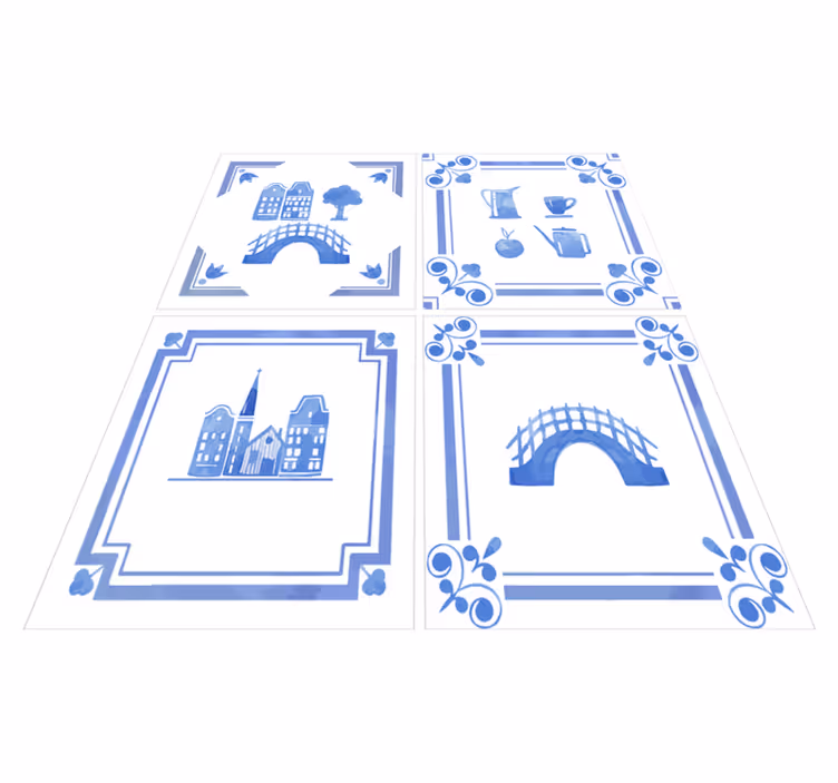 Kitchen vinyl rug delftware dutch houses design - TenStickers