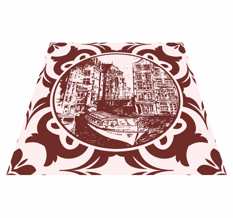Kitchen vinyl rug with canal houses and boat design - TenStickers