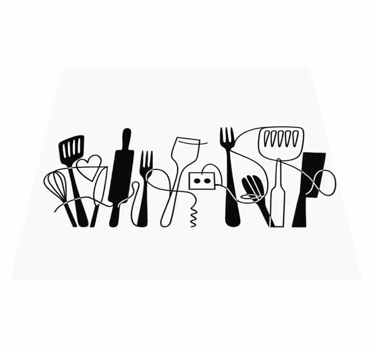 Kitchen vinyl rug with aligned kitchen utensils - TenStickers
