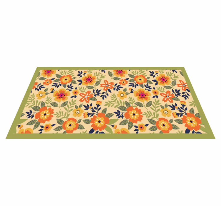 flowers green and orange floral rug - TenStickers