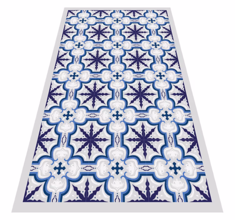 Intricate Blue Pattern tile vinyl rug - TenStickers
