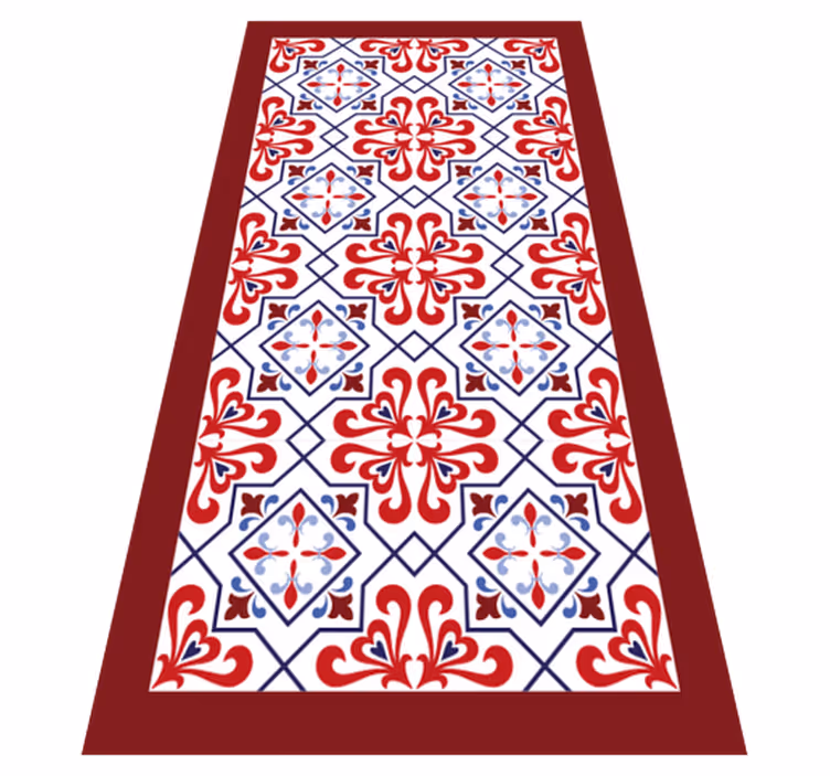 Red floral motif kitchen vinyl rug - TenStickers