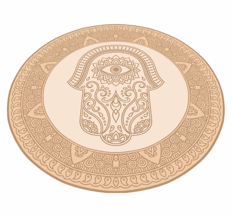 Beige Fatima Hand Symbol mandala vinyl rug - TenStickers