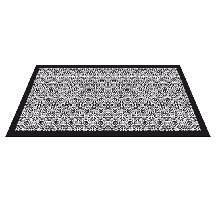 Black floral pattern tile vinyl rug - TenStickers