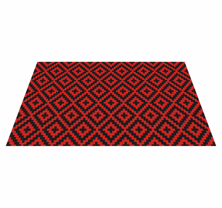 Red patterned geometry dining room vinyl rug - TenStickers