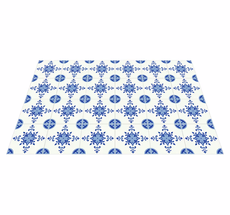 Azure Blossom Arrangement tile vinyl rug - TenStickers