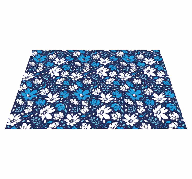 White daisies on blue background floral rug - TenStickers