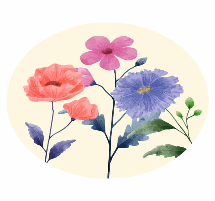 Vibrant Flower Composition circular vinyl rug - TenStickers