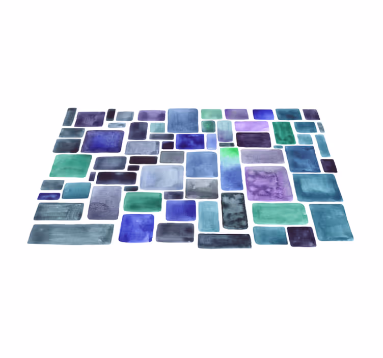Blue shades block pattern textured vinyl rug - TenStickers