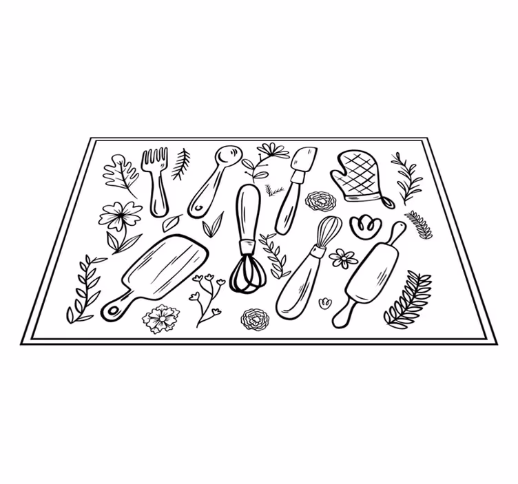 Kitchen vinyl rug with kitchen utensils illustration - TenStickers