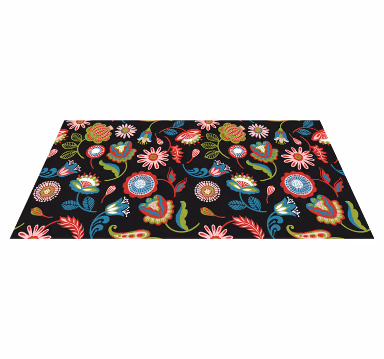 Colorful folk pattern on a dark floral rug - TenStickers