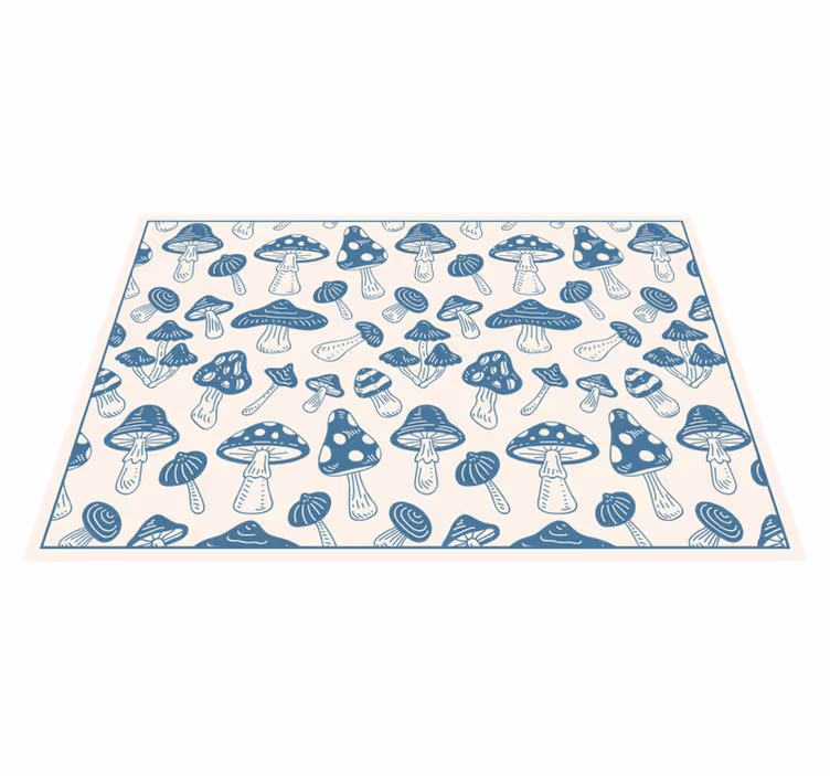 Blue mushrooms white background floral rug - TenStickers