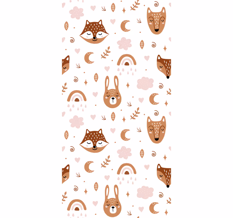 Wallpaper childrens room cute brown animals rainbows - TenStickers