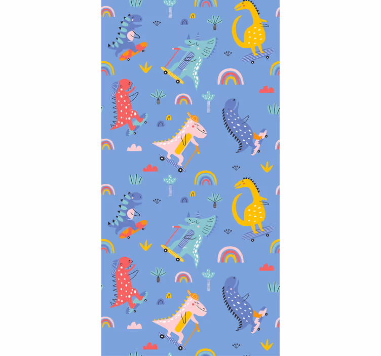 Cute skater dinosaurs wallpaper childrens room - TenStickers