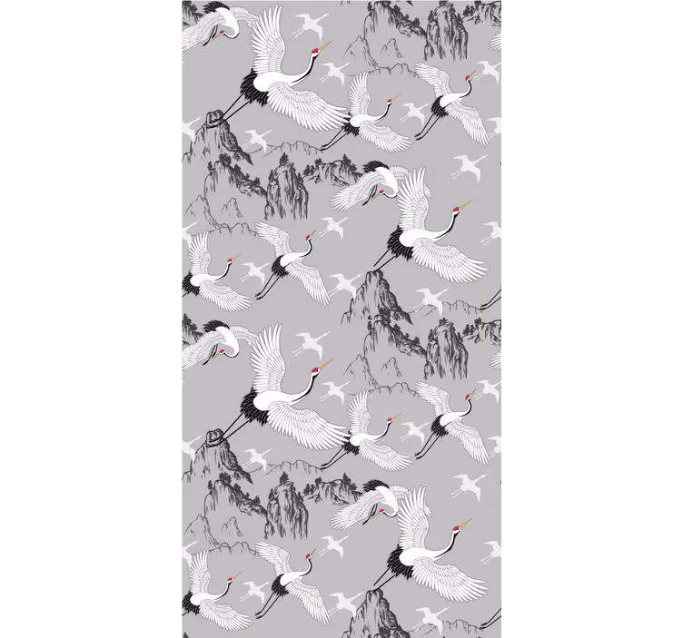 Wallpaper childrens room elegant cranes and mountains - TenStickers