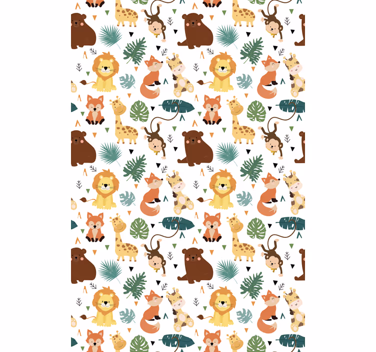 Wallpaper childrens room cute wild animals and leaves - TenStickers