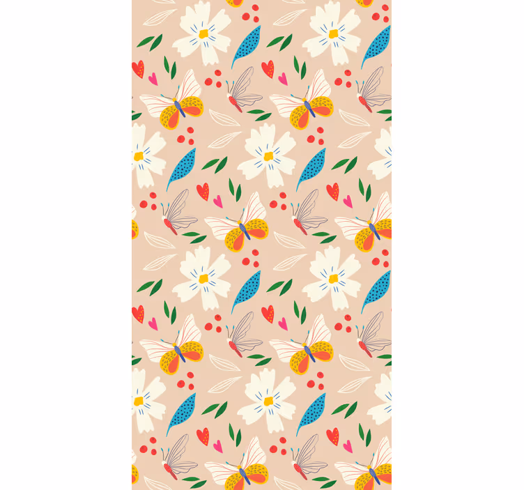 Wallpaper childrens room with flowers and butterflies - TenStickers