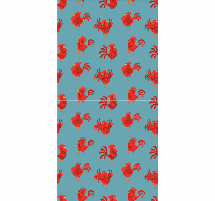 Wallpaper childrens room red roosters on blue - TenStickers