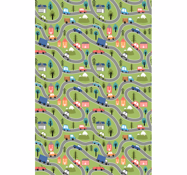Wallpaper childrens room colorful vehicle roads - TenStickers