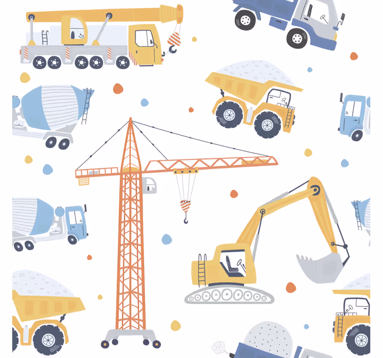 Wallpaper childrens room construction vehicles fun - TenStickers