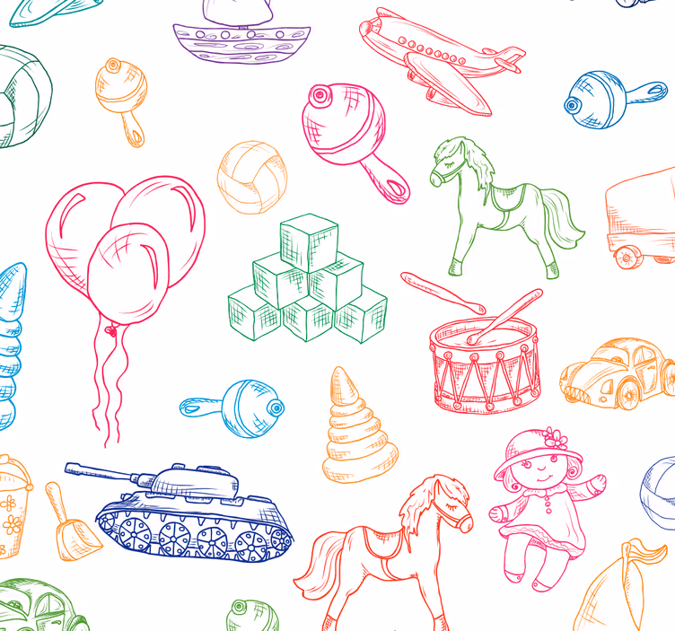 multicolor toys pattern wallpaper childrens room - TenStickers
