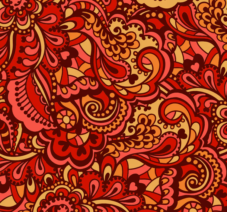 Red ornate pattern floral wallpaper - TenStickers