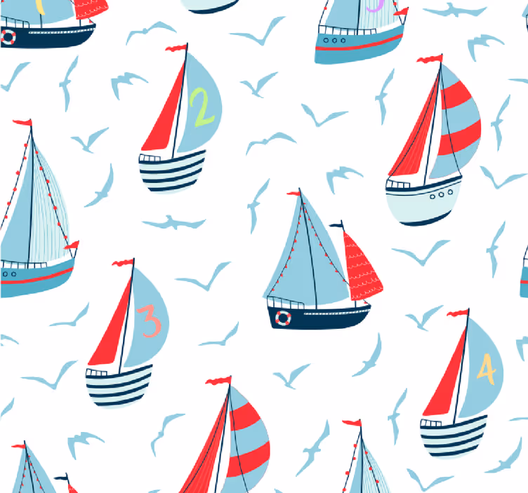 boats on the seaside children's wallpaper - TenStickers