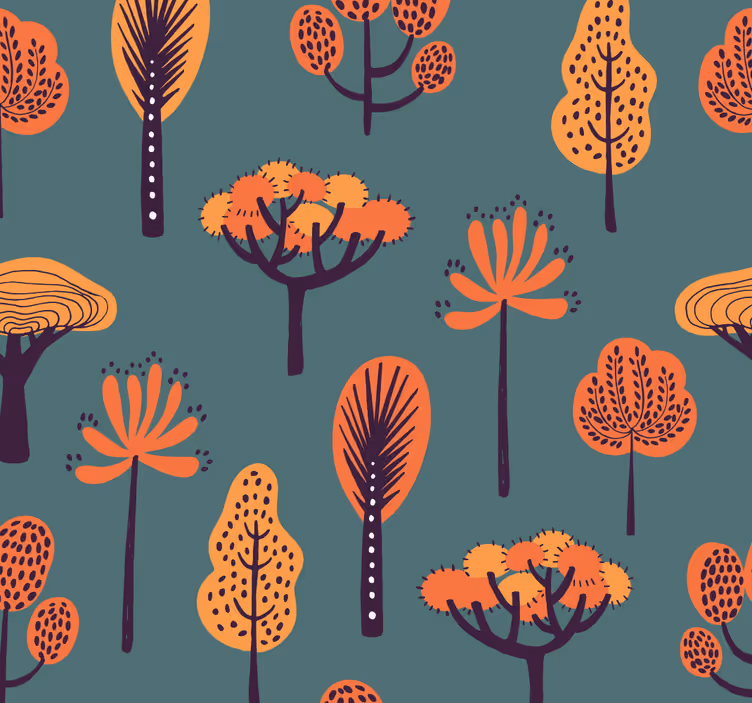 Stylized Botanical Motifs wallpaper of a tree - TenStickers