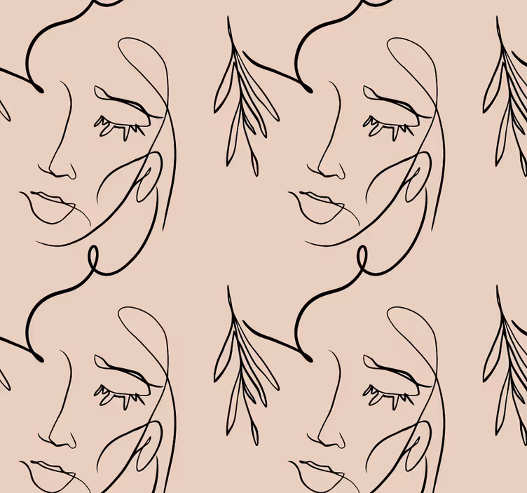 One line faces Art wallpaper - TenStickers