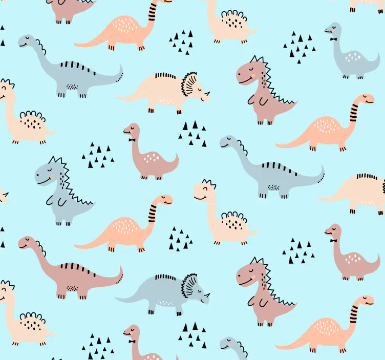Blue background with various dinosaur wallpaper - TenStickers