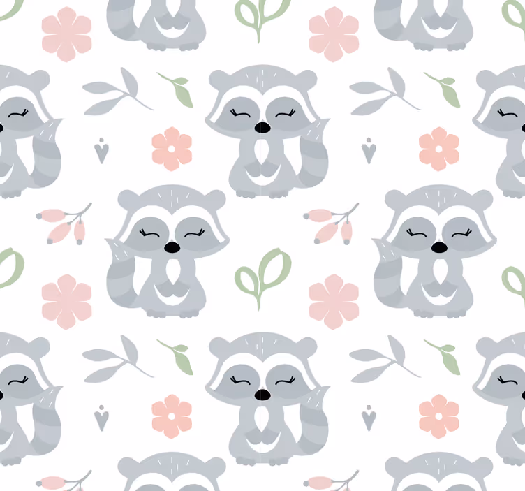 Raccoons and leaves animal wallpaper - TenStickers