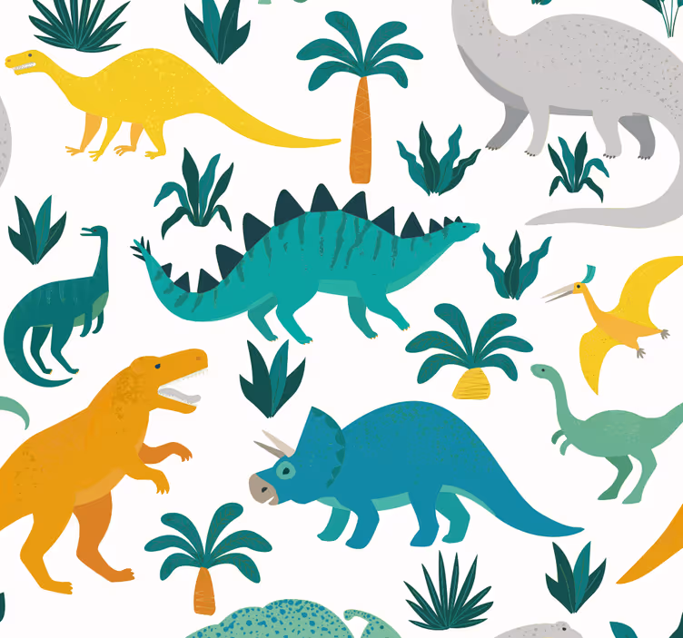 dinosaurs with trees Childrens Wallpaper - TenStickers
