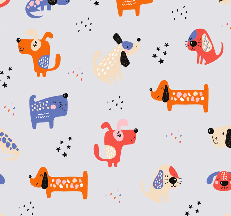 Illustrated dogs Animal wallpaper - TenStickers