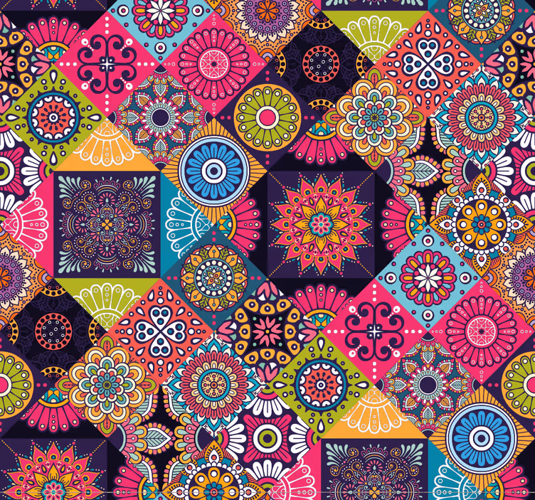Dark mandala tiles wallpaper - TenStickers