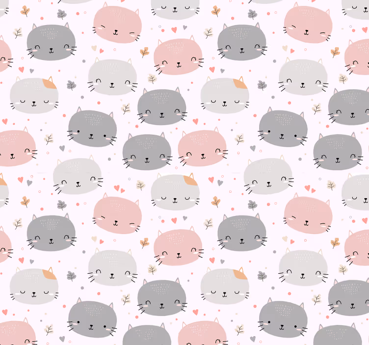 Cute hand drawn pink faces of cat wallpaper - TenStickers