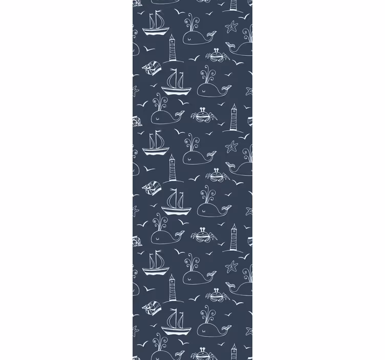 Navy blue sailboat pattern childrens wallpaper - TenStickers