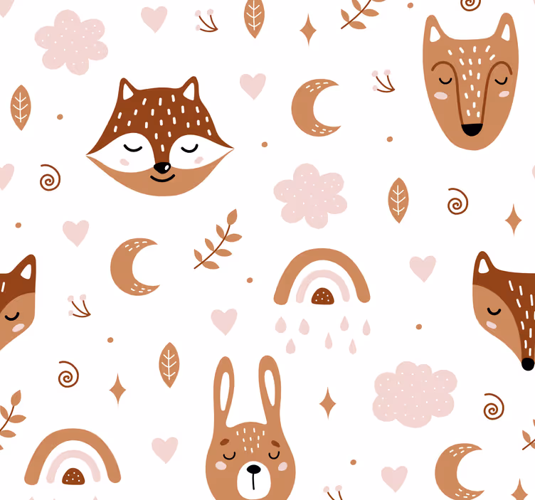 cute animals and rainbows Kids wallpaper - TenStickers