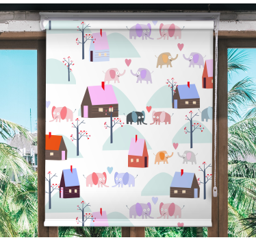 Elevate your home decor with our unique roller blind featuring Elephants and houses blind children. Easy to install and clean!