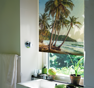 Transform your bathroom with the captivating Palm trees on the beach bathroom blind! Easy to install and perfect for enhancing your decor.
