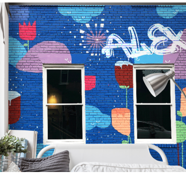 Revitalize your space with our Colorful Floral Elements graffiti wall mural, a vibrant blend of urban art and nature!