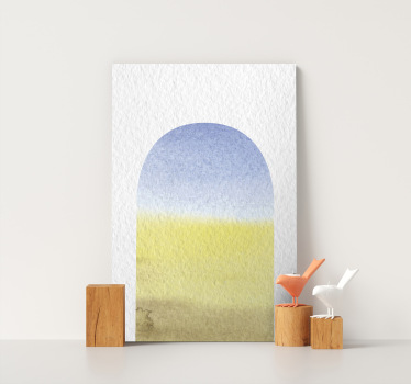 Watercolor arch geometric canvas - This design is a watercolor painted illustration of an arch displayed upon a white textured background.
