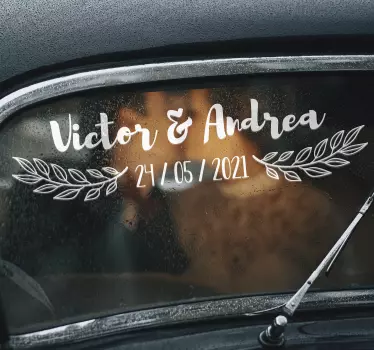 Easy to apply wedding decal for car created with name and date  that can be personalise with your details for wedding. You can have it in any colour.