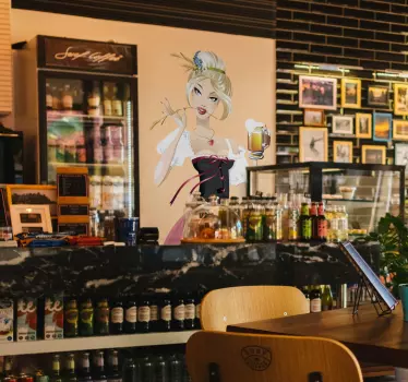 Celebrate annual Oktober festival with this young and attractive lady holding german beer! Great festive wall sticker!