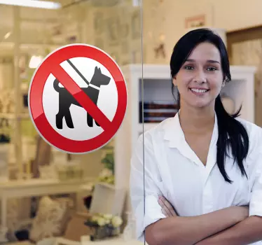 Window sticker illustrating a sign indicating a zone does not allow dogs. Ideal sticker for shop entrances and commercial zones. This straight to the point eye-catching decal has one clear meaning that everyone will understand.