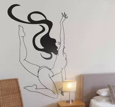 From our collection of erotic wall stickers, a design of a naked woman doing a sensual and acrobatic pose with her long hair flowing behind her.