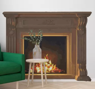 This is a vintage wall sticker with a classic design of a fire flames burning inside of a solid, traditional fireplace. Home delivery available!