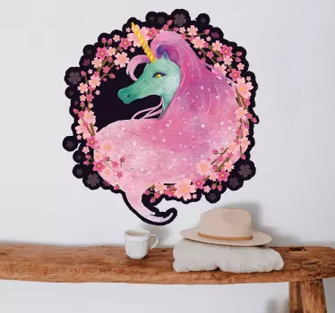 Brighten your space with our Unicorn in floral crown sticker illustration. A colorful, playful decor for any room!