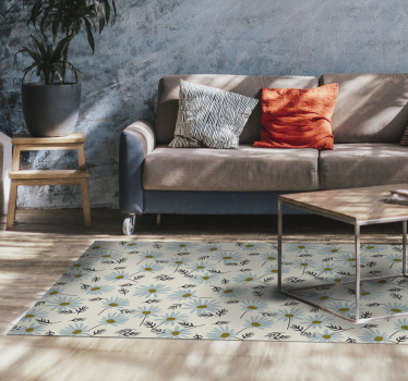 Discover the Floral Freshness living room vinyl rug, a beautiful and easy-to-clean addition to your home decor!