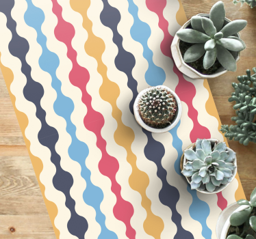 Enhance your home with a Colorful retro lines vintage vinyl rug featuring abstract wavy patterns perfect for any decor.