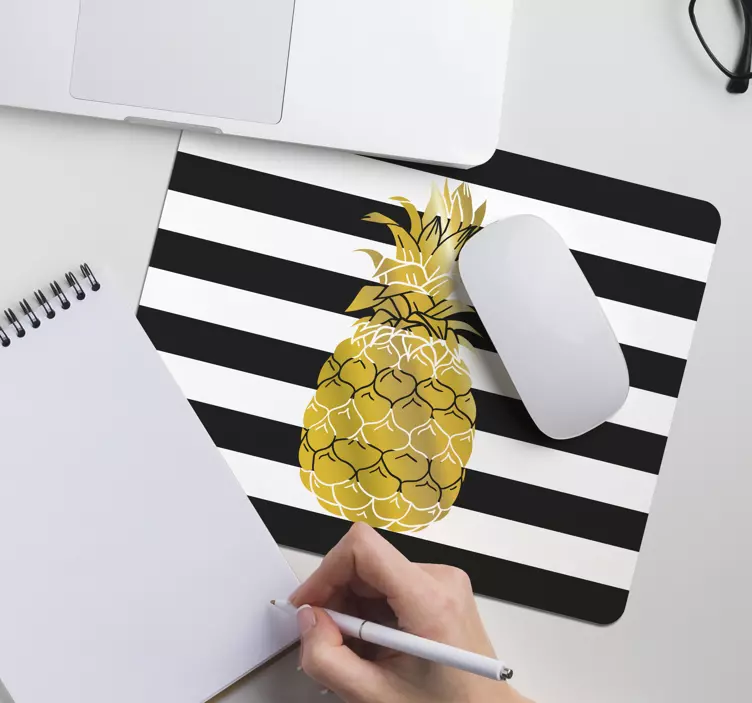 Golden pineapple on stripes original mouse pad - TenStickers